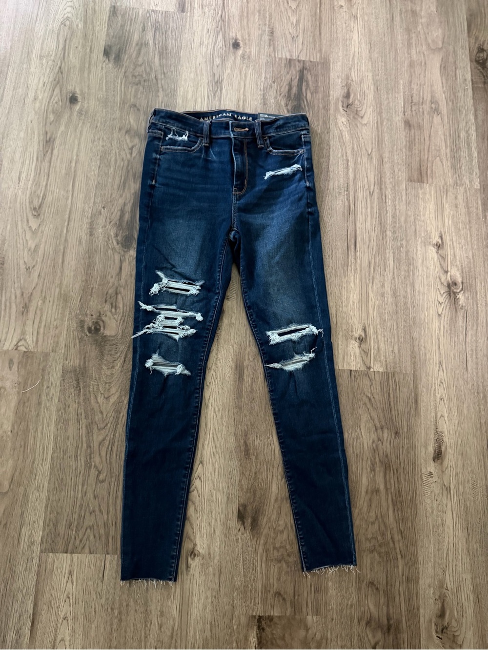 American Eagle Outfitters Dark Blue Ripped Skinny Jeans - Women